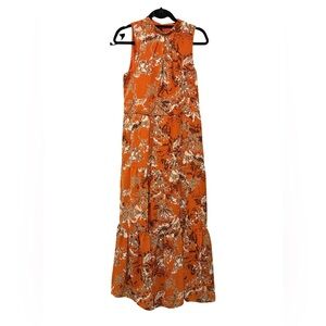 Donna Ricco Orange Ruffled Tiered Halter Maxi Dress